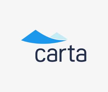 A blue and white logo of carta